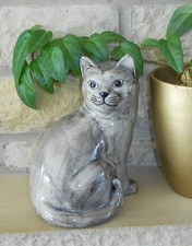 Quail Cat Pottery Pale Grey British Blue called Pushkin 10cm