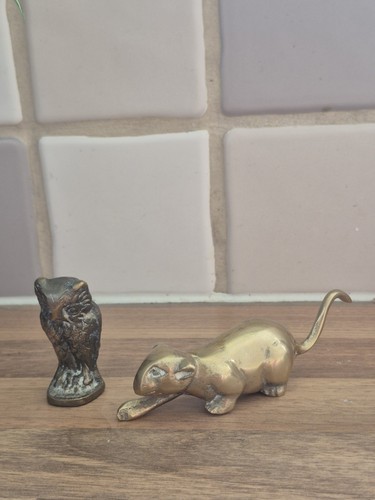 Brass owl and jaguar figurine - owl,