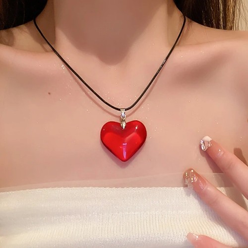 Red heart necklace - red, for