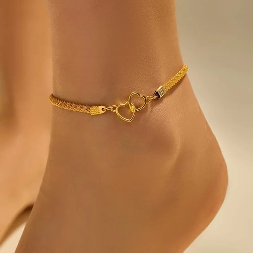 Silver ankle bracelet heart - ankle, cz