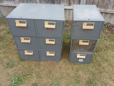 Bisley Metal One & Two Drawer Index Card / File Cabinet Box Joblot
