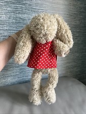 Rex London Rabbit Bunny Soft Toy cream Rabbit wearing red spotty polka dress 13"