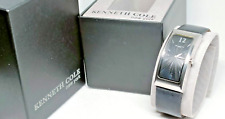 KENNETH COLE Stainless Steel Black Leather Strap Curvex Tank Watch - VGC/Working