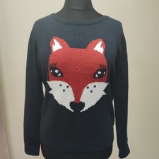 Navy Blue Peacocks Fox Jumper Size 16 foxy knitted eu44 HOLE