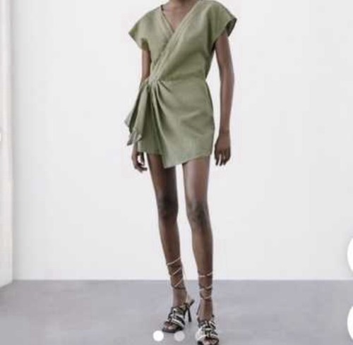 Zara women khaki green - green, linen