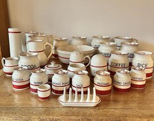 Vintage Sadler Kleen Kitchen Ware Red & White Stripe Pots Jars Containers