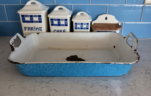 Vtg blue white enamelware - vtg,