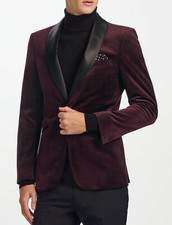 Mens Burgundy Designer Wedding Grooms Tuxedo Casual Velvet Coats Jacket Blazer