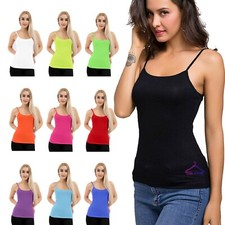LADIES CASUAL NEON VEST TOP STRETCHY RACER CAMI TOPS FANCY DRESS UK 8-16