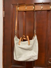 Gap Grey Pebble Leather Hobo Bag, Slouchy Shoulder Tote, Tan Strap, Genuine Cow