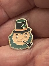 Charming Irish Leprechaun with Shamrock in Hat Lucky Tie Tack Pin Badge.