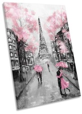 Floral Pink Eiffel Tower Paris Framed CANVAS PRINT Portrait Wall Art