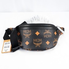 MCM Fursten Visetos Leather Belt Bag In Black And Brown With Adjustable Strap