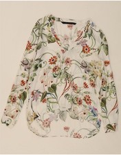 ZARA Womens Long Sleeve Blouse Top UK 10 Small White Floral CB05