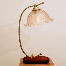 Vintage Glass Flower Bell Bedside Table Lamp Living Room Side Desk Lamp Lights 
