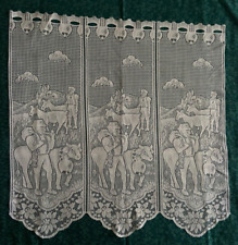 Vintage Swiss French Pictorial Net Curtains Panel Alpine Cows Chalet style