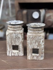 Pair Of Rustic Wooden Candle