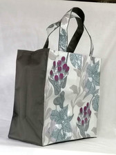 Large Handmade 100% cotton oilcloth/waterproof canvas tote bag -  Grey Vine