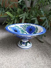 LARGE SPANISH CERAMIC DEEP FRUIT BOWL HAND PAINTED FLOWER DESIGN Blue Red Green 