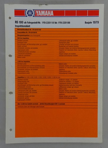 Inspection sheet yamaha - rs, 100