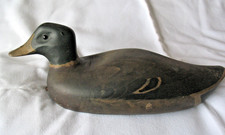 Old antique Hand Carved & Painted Wooden Duck Decoy with Glass Eyes & tether eye