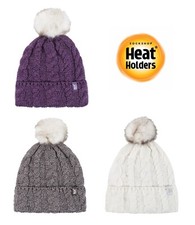 Women's Hat Thermal Bobble Pom-Pom Cable Knit, Winter Gift HEAT HOLDERS - 1 Pack