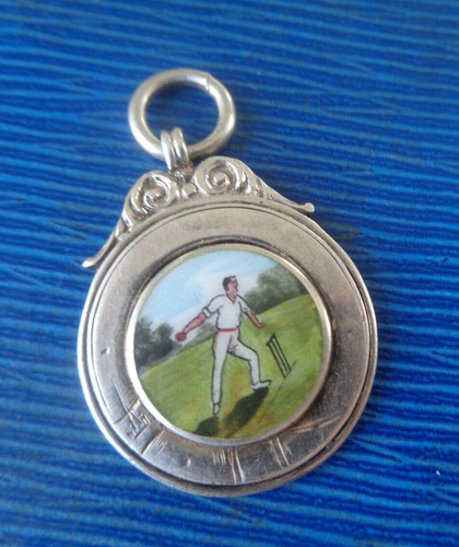 Silver enamel cricket - cricket, medal