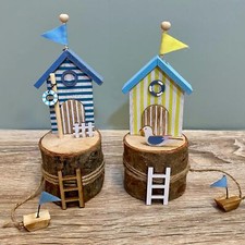 Rustic Beach Huts Wooden Block