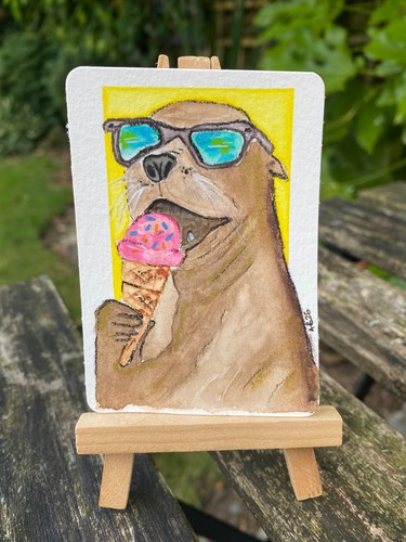 Aceo original painting seal - aceo,