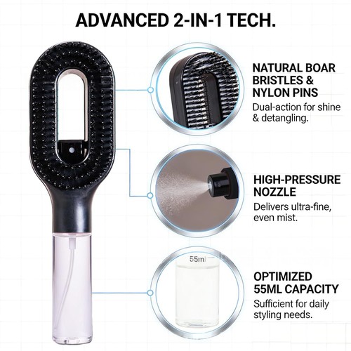 Hair spray brush - 2-in-1,