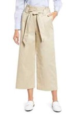 Halogen Tan Oxford Paperbag Belted Wide Leg Cropped Pants  SZ 14 New