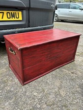 Mid Century Bamboo And Wood Chest / Trunk- Red Maroon (style Indian? Japanese?)