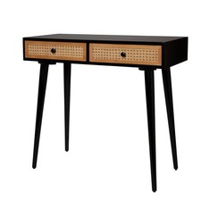 Leona Console Table 2 Drawer Matt Black Rattan Effect (H)790 (W)400 (D)800mm