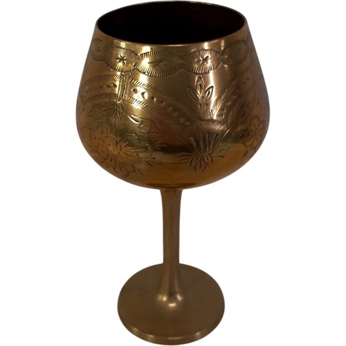 Vintage engraved brass goblet - brass,