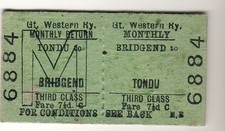 Railway ticket GWR Bridgend - Tondu 1964