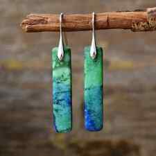 Natural Emperor Stone Silver Plated Drop Earrings Leaf Pendant Blue/Green