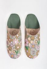 Morocccan Babouche Slippers Bohemia Margot Floral Khaki NEW Size L