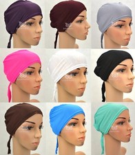 Under Scarf Hijab Plain Bonnet Cap Islamic Muslim Underscarf Tie Up Cotton Lot