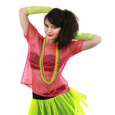 PINK MESH FISHNET TOP 80S LADIES DISCO NEON PARTY 1980 RAVE T-SHIRT WEAR IT PINK