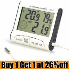 Indoor Digital ℃/℉ Max Min Thermometer Hygrometer Humidity Meter w/ Probe Sensor