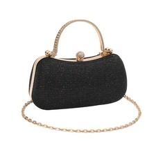 Black Sparkle Evening Clutch Handbag - Formal Party Wedding Bag Jeweled Handle 