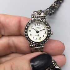 Geneva Watch Women 22mm Silver Tone Pebble Bezel Bracelet Band New Battery 9"