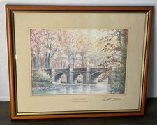 Ltd Edition Signed Print Respryn Bridge by Kerris Framed & Glazed 15 x 19 inch