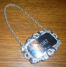 Vintage Solid Silver Port Decanter Label, A Chick & Sons Ltd, London 1968