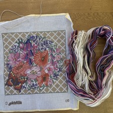 Vintage Glorafilia Tapestry Needlepoint Kit With Wool Part Done Flowers 12.5” Sq