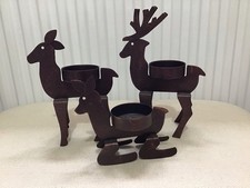Partylite Metal Tea Light Holders Deer Family Christmas Decorations Set of 3