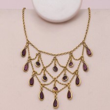 Antique Victorian Edwardian Bezel Set Paste Gold Filled Festoon Necklace