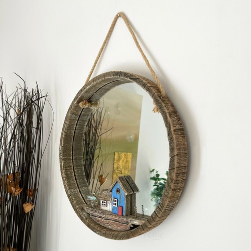 Rustic beach hut mirror - rustic, wood