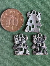 10 Haunted House Charms - antique silver - Halloween Spooky