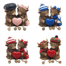Highland Cow Sitting Ornament Couple Gift Dangly Legs Various Designs Gift Boxed